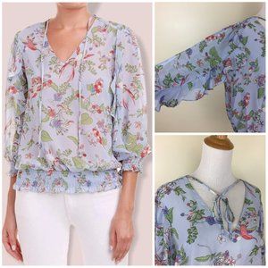 NWT NANETTE LEPORE Whirlpool Multi Print Ruffle Floral Tie Collar Shirt